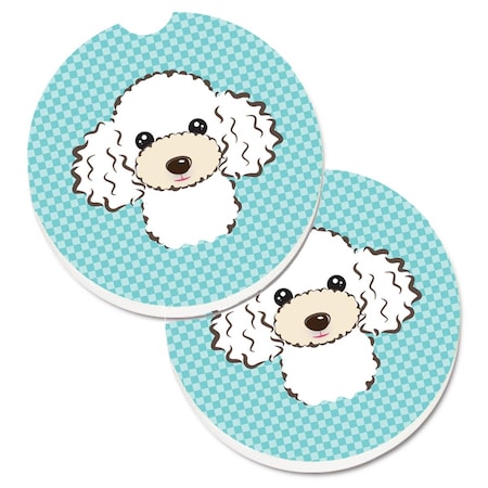 Carolines Treasures Checkerboard Blue and White Poodle Set of 2 Cup Holder Car Coaster BB1195CARC